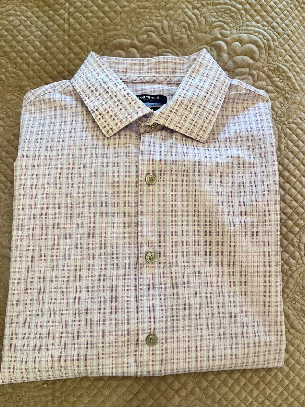 Kenneth Cole Men’s Lavender and Blue Plaid Slim Fit Dress Shirt